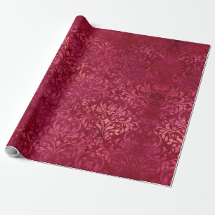 Vintage Magenta Gouden Damast Grunge textuur Cadeaupapier