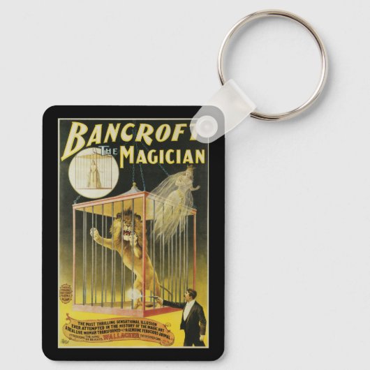 Vintage Magic Poster, Magiër Bancroft en Leeuw Sleutelhanger (Achterkant)