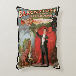 Vintage Magieposter, Grote Zwarte Steen Tovenaar Accent Kussen