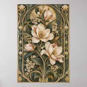 Vintage Magnolia Art Nouveau Botanische Wandkunst Poster
