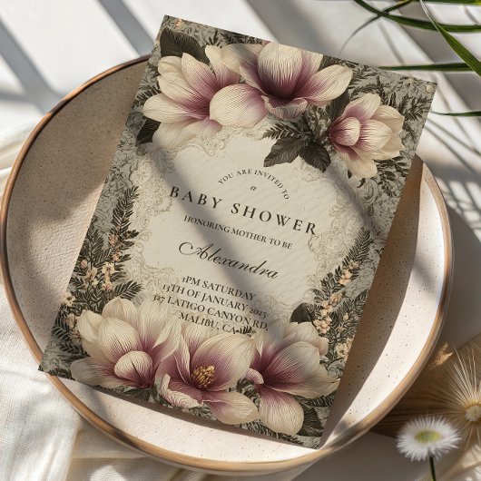Vintage Magnolia Baby Shower Kaart