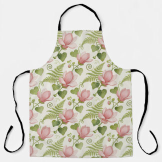 Vintage Magnolia & Fern Watercolor Floral Apron Schort