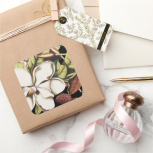 Vintage Magnolia op Zwarte Stickers