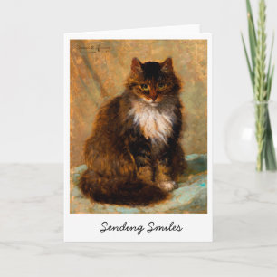 Vintage Maine Coon Kat Stuur Glimlachen           Kaart