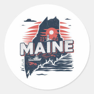 Vintage Maine USA Staat Kaart Reizen Ronde Sticker