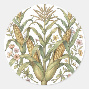 Vintage Maïskolf Botanisch Ronde Sticker