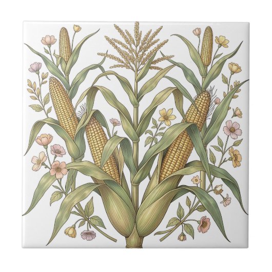 Vintage Maïskolf Botanisch Tegeltje (Voorkant)