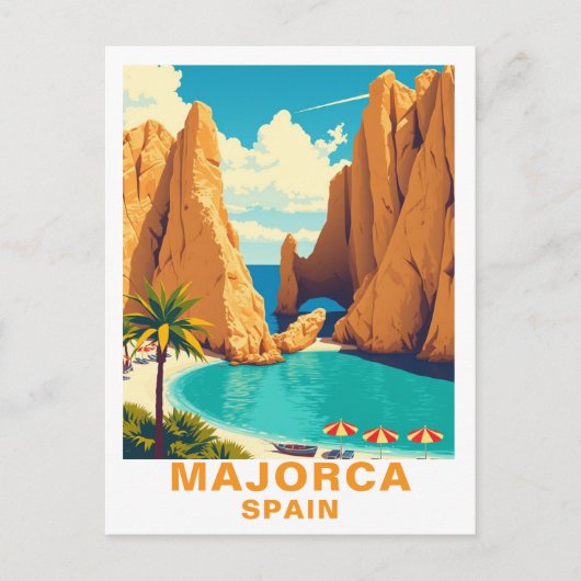 Vintage Majorca, Spain Beach Travel Briefkaart (Voorkant)