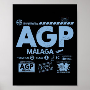 Vintage Malaga Agp Luchthavencode Reisdag Retro T Poster