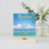 Vintage Maldives Tropical Beach Parasol Travel Briefkaart (Staand voorkant)