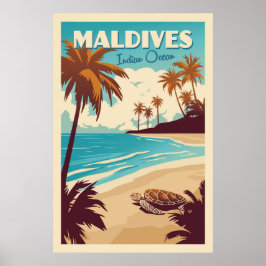 Vintage Malediven Zeeschildpad Poster