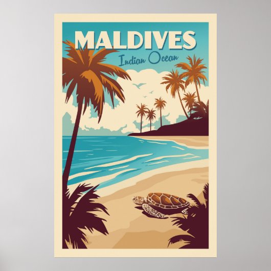 Vintage Malediven Zeeschildpad Poster (Voorkant)