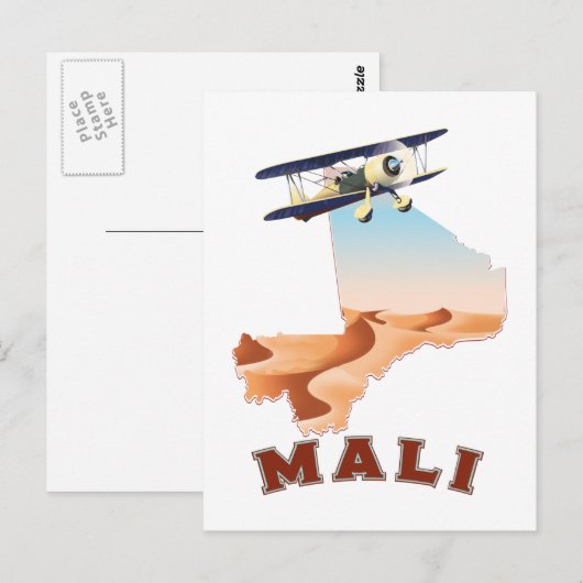 Vintage Mali Map reisposter Briefkaart (Voorkant / Achterkant)