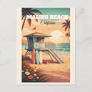 Vintage Malibu Beach California Reisposter Feestdagenkaart