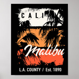Vintage Malibu Beach Californië Surfen Cali Surfen Poster