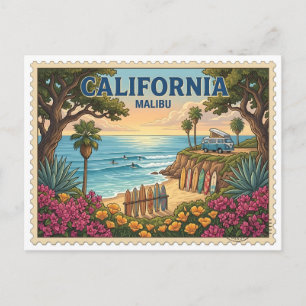 Vintage Malibu California Surf Beach Busje Briefkaart