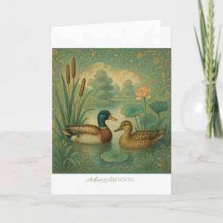 Vintage Mallard Duck Pair in Ornamental Pond Kaart