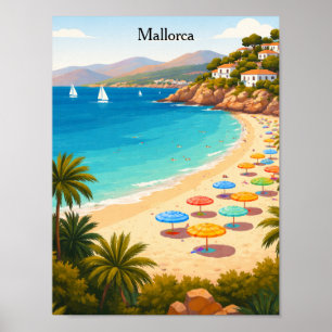 Vintage Mallorca Spanje Reis Strand Illustratie Poster