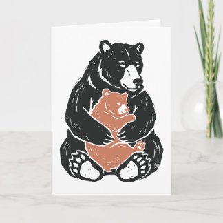 Vintage Mama Beer en Baby Welp Knuffel Distressed  Feestdagen Kaart