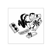 Vintage man met kerstcadeaus rubberen stempel uit (Afrduk)