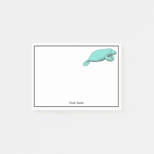 Vintage Manatee Tekening Aqua Post-it® Notes (Voorkant)