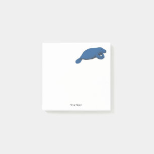 Vintage Manatee Tekening Blauw Post-it® Notes