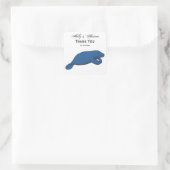 Vintage Manatee Tekening Blauw Vierkante Sticker (Tas)