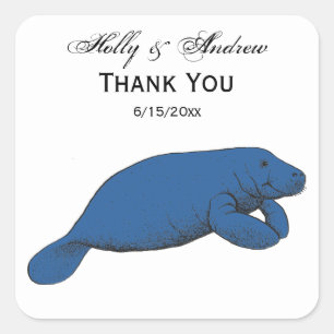 Vintage Manatee Tekening Blauw Vierkante Sticker