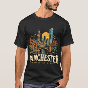 Vintage Manchester Verenigd Koninkrijk Reis Kunst T-shirt