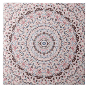 Vintage mandala in roze, bruin en blauw tegeltje