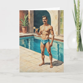 Vintage Mannelijke Pin-up Zaddy | Retro Zwemband Z Kaart