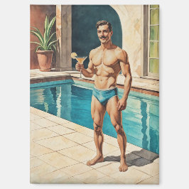Vintage Mannelijke Pin-up Zaddy | Retro Zwemband Z Magneet