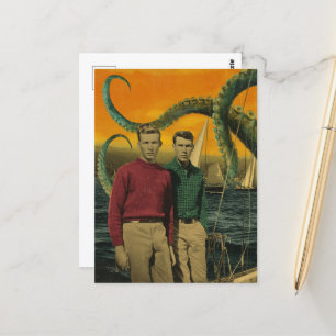 Vintage Mannen en Octopus Pas op voor de Kracken  Briefkaart