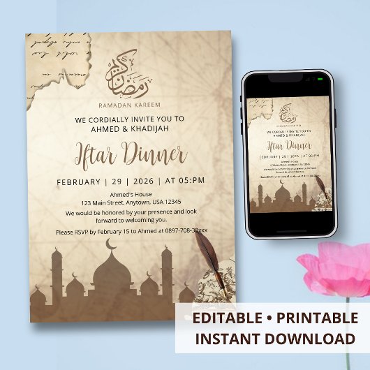 Vintage Map and Quill Ramadan Iftar Invitation Kaart