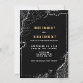 Vintage Map Gold on Black Wedding Invitation Kaart (Voorkant)