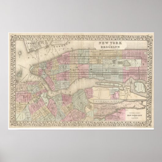 Vintage Map of Brooklyn Poster (Voorkant)