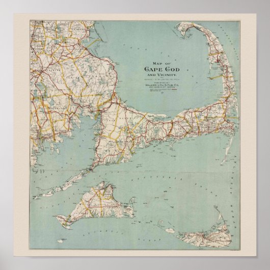 Vintage map of Cape Cod, Massachusetts Poster (Voorkant)