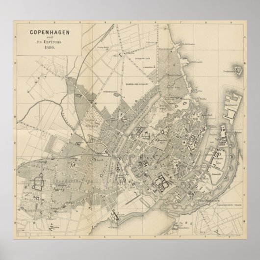 Vintage Map of Copenhagen Denmark (1886) Poster (Voorkant)