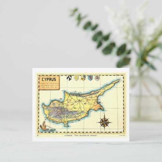Vintage Map of Cyprus Briefkaart (Staand voorkant)