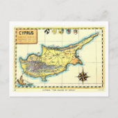 Vintage Map of Cyprus Briefkaart (Voorkant)