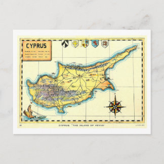 Vintage Map of Cyprus Briefkaart