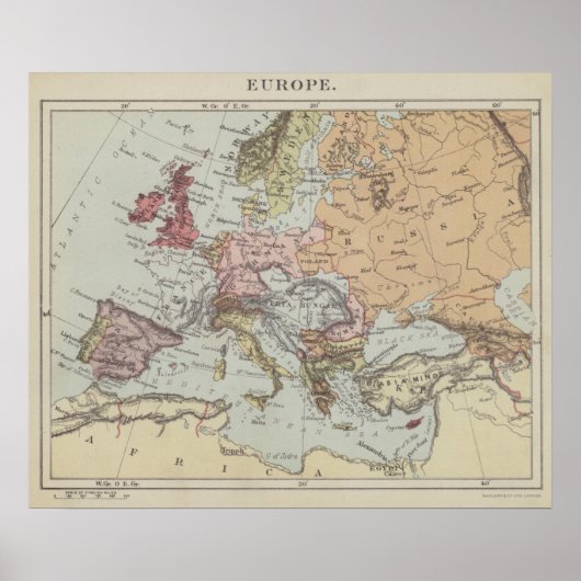 Vintage Map of Europe Poster (Voorkant)