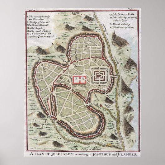 Vintage Map of Jerusalem Israel (1730) Poster (Voorkant)