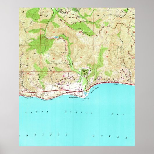 Vintage Map of Malibu California (1950) Poster (Voorkant)