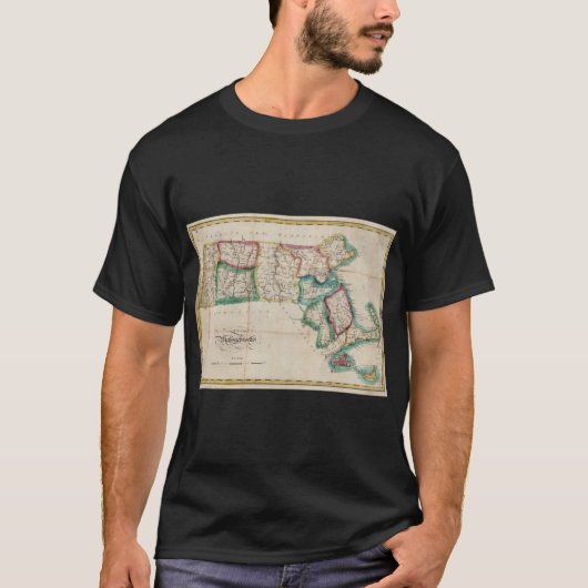 Vintage Map of Massachusetts 1827 T-shirt (Voorkant)