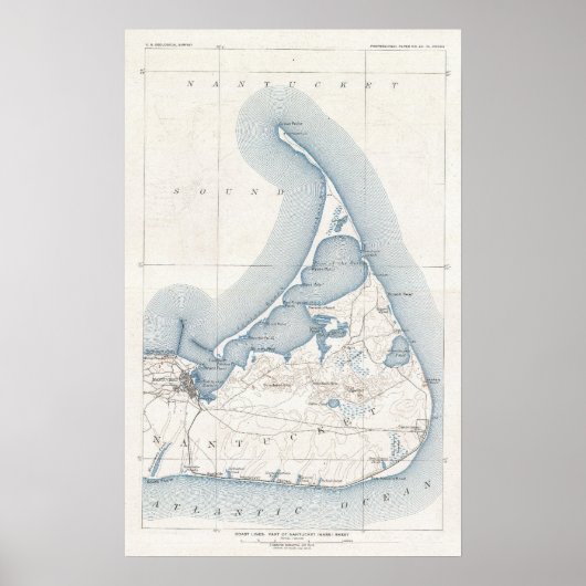 Vintage Map of Nantucket (1919) Poster (Voorkant)