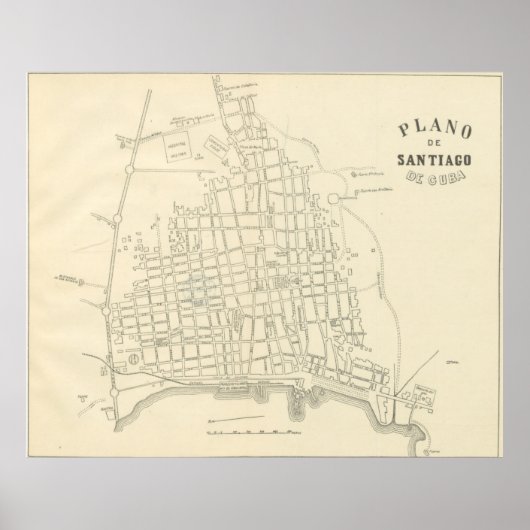 Vintage Map of Santiago de Cuba (1899) Poster (Voorkant)