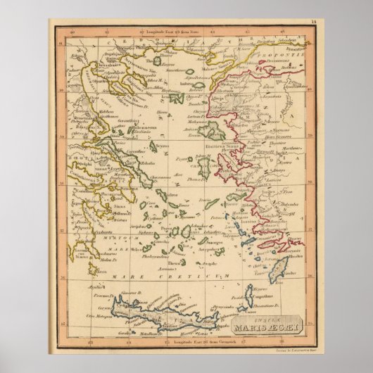 Vintage Map of The Aegean Sea (1835) Poster (Voorkant)