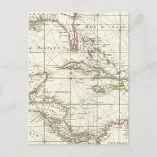 Vintage Map of the Caribbean Briefkaart