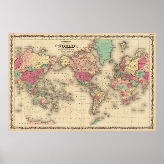 Vintage Map of The World (1860) Poster (Voorkant)